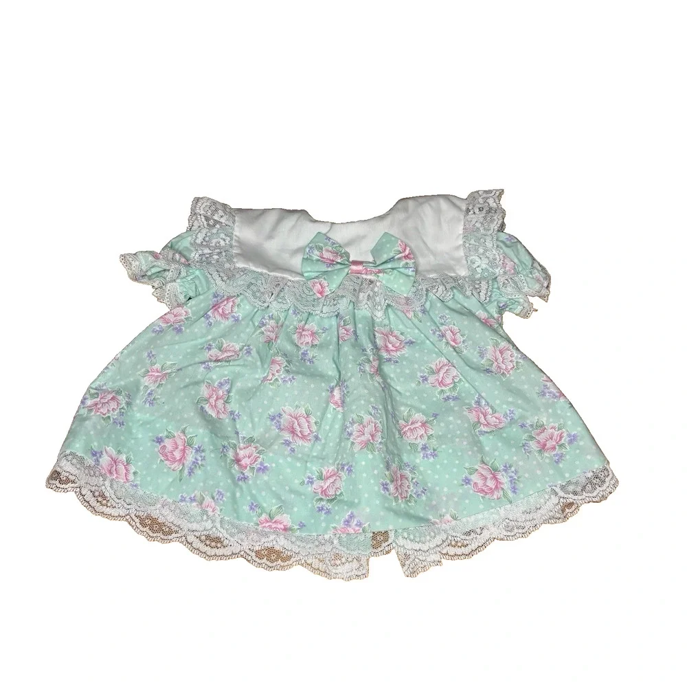 VTG Bryan & Co. Baby Girls Dress Size 0-3 Months Pastel Green Pink Floral Lace T